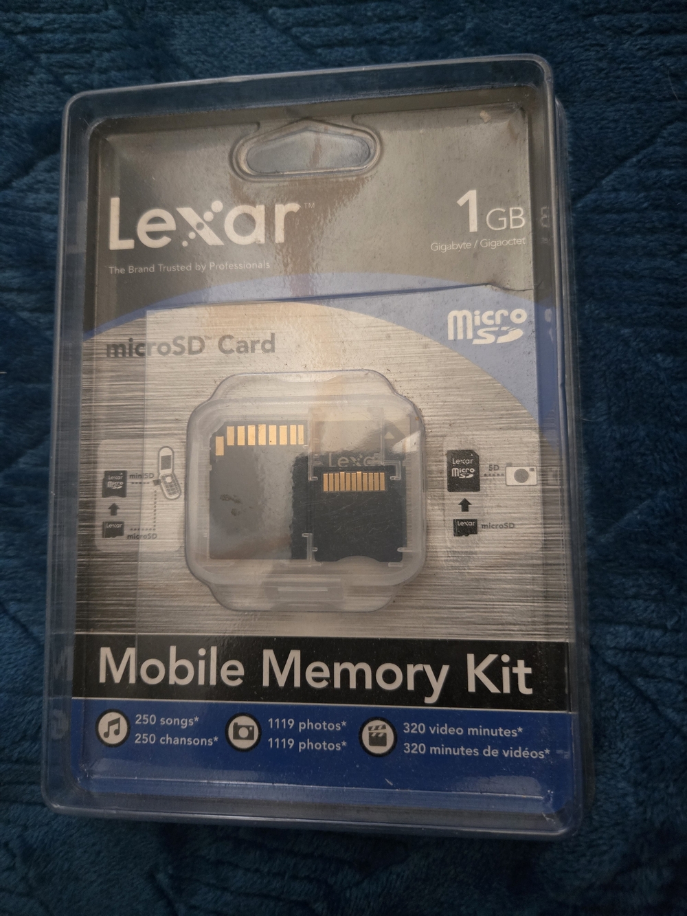 Lexar 1GB microSD Mobile Memory Kit - Blue/Silver Packaging
